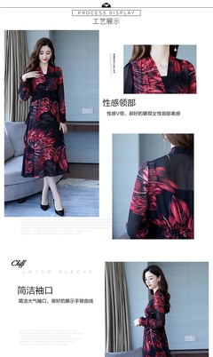 常規A字裙植絨短袖H型潮流簡約個性2018年秋季連衣裙V領花