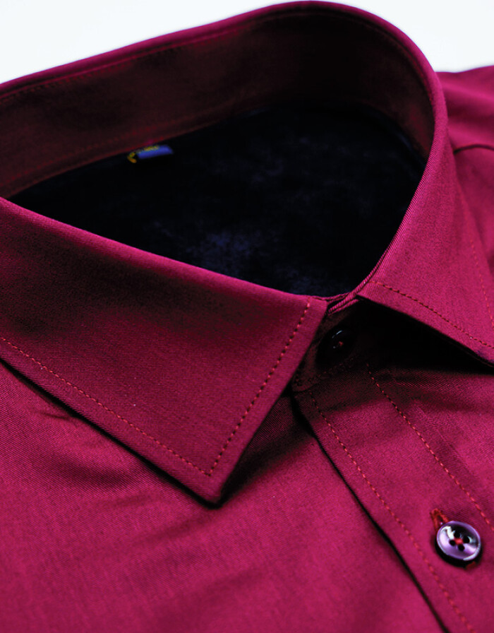 保羅保暖襯衫 加絨加厚免燙長袖襯衣，酒紅色40碼植絨工藝解析